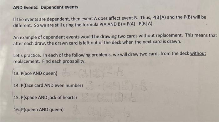 Solved AND Events: Dependent events If the events are | Chegg.com