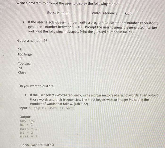 Solved Write a program to prompt the user to display the | Chegg.com