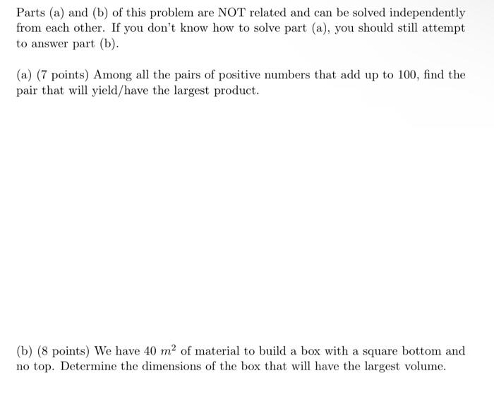 Solved Parts (a) And (b) Of This Problem Are NOT Related And | Chegg.com