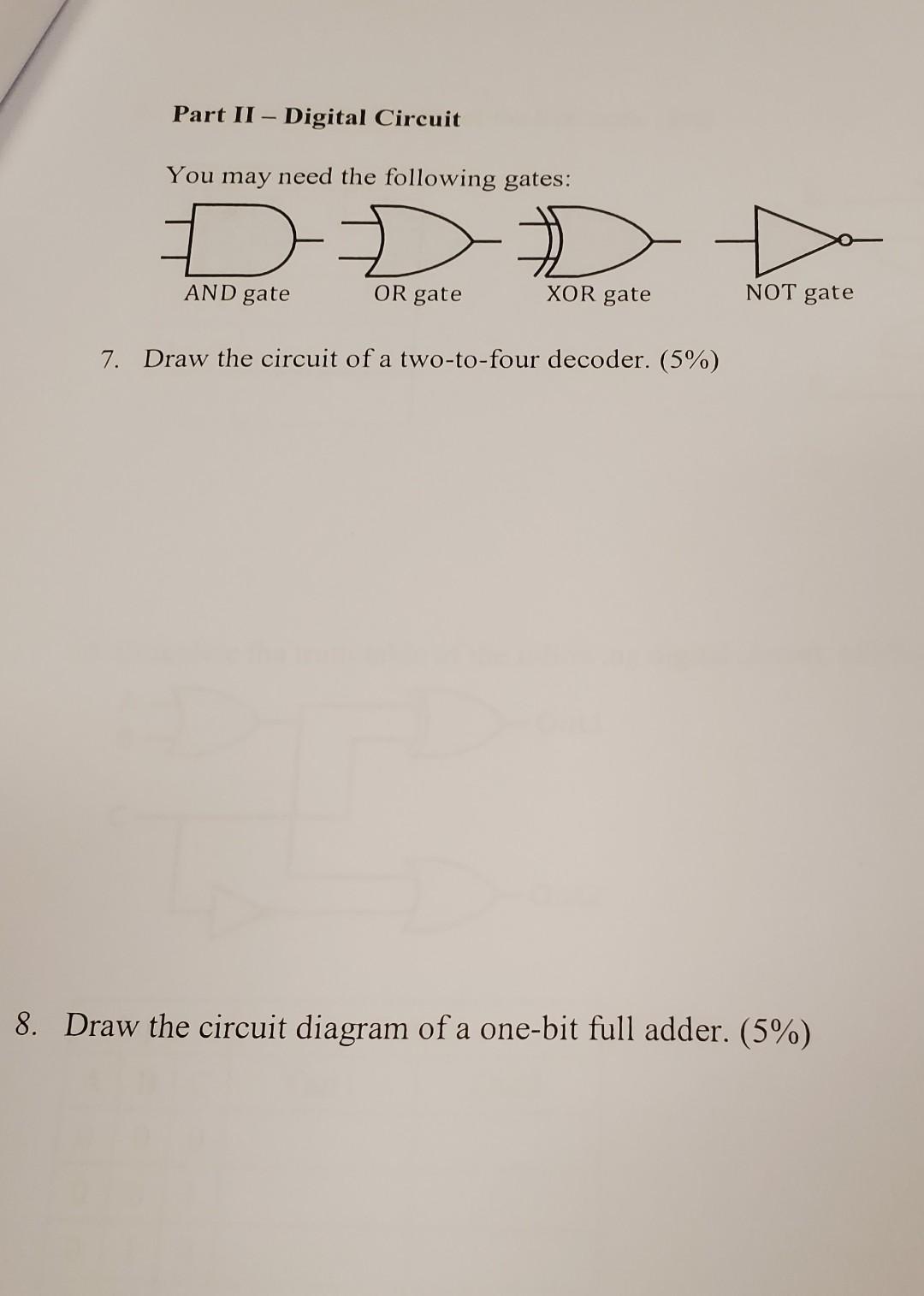 Solved Part II - Digital Circuit You may need the following | Chegg.com