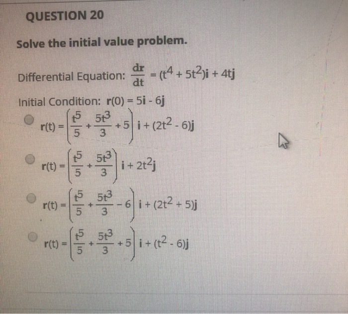 Solved QUESTION 20 Solve the initial value problem. | Chegg.com
