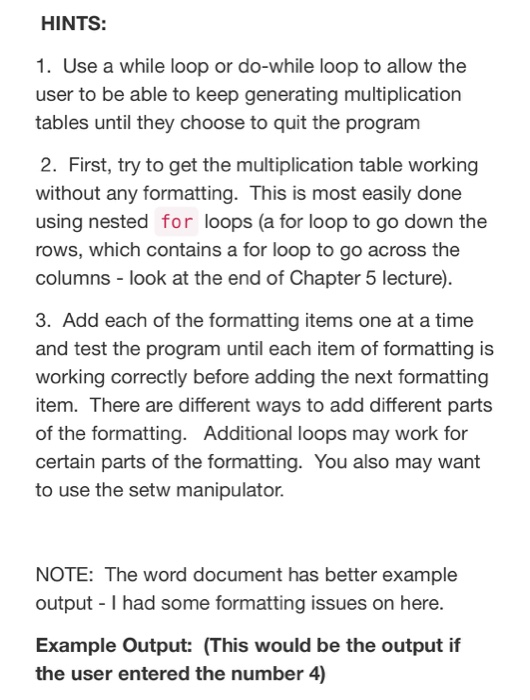 Solved PROGRAM #2 - MULTIPLICATION TABLES Write a program | Chegg.com