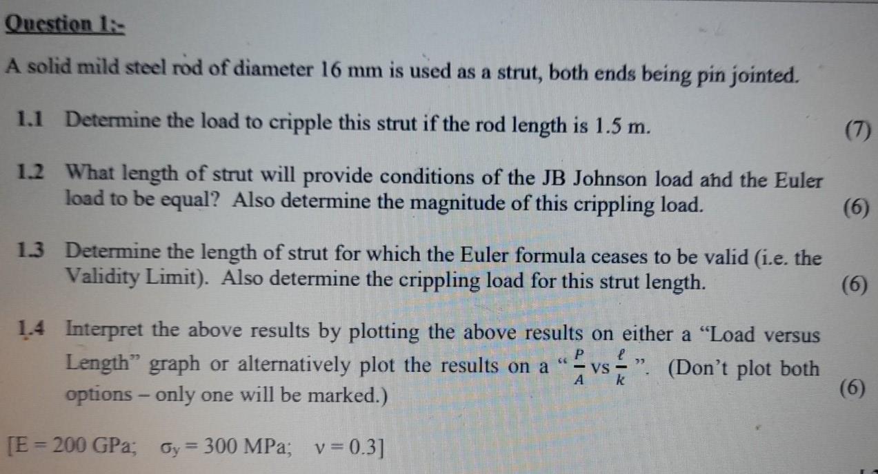 Solved Question 1: A solid mild steel rod of diameter 16 mm | Chegg.com