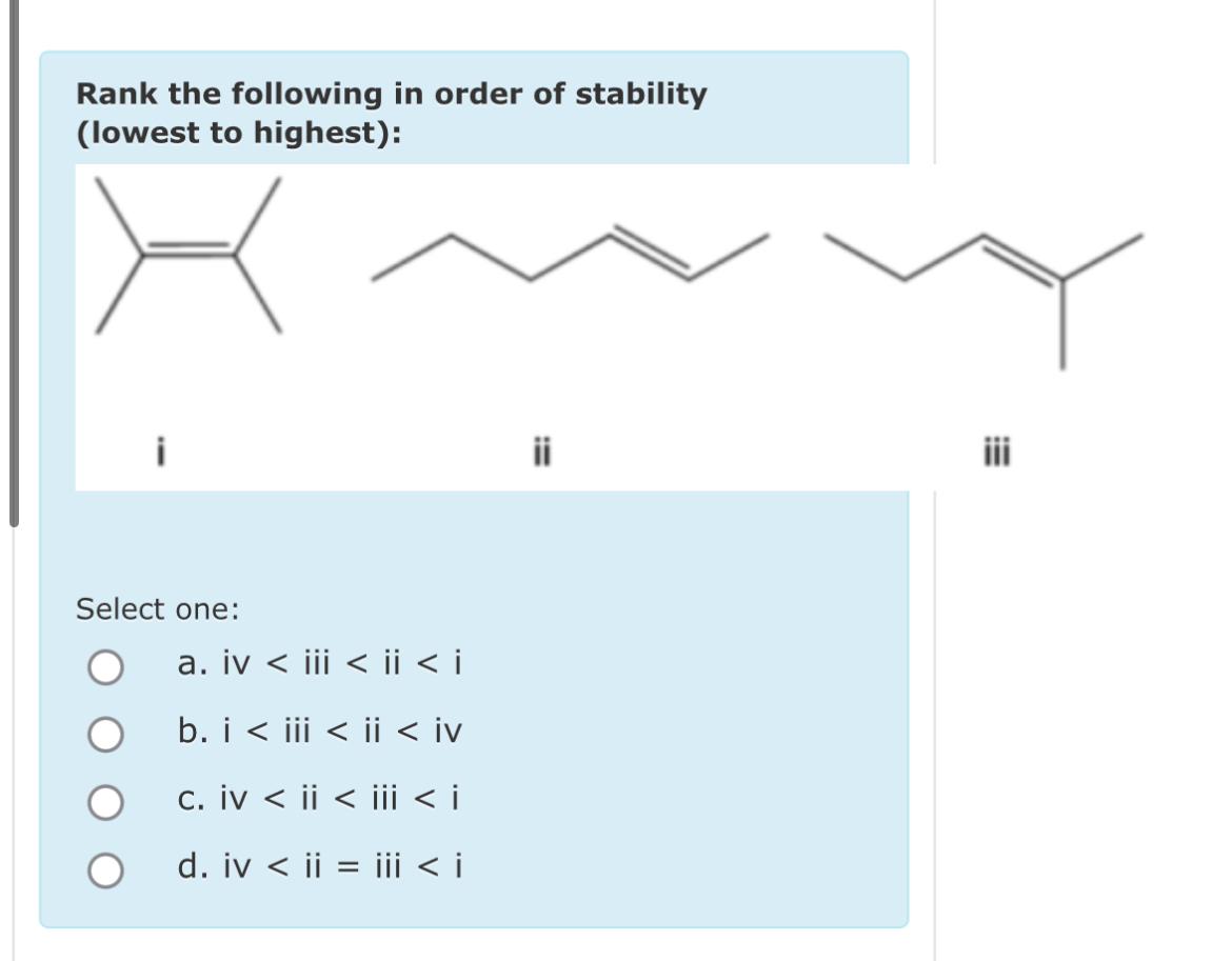 Rank the following in order of stability (lowest to | Chegg.com