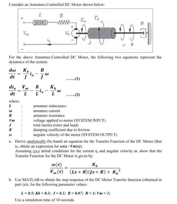 Solved Consider a DC motor system controlled by arm ature