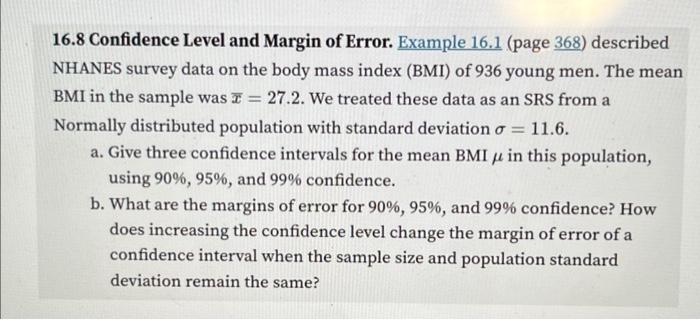 Solved 16.8 Confidence Level and Margin of Error. Example | Chegg.com