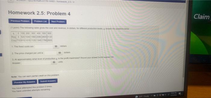 Solved Homework 2.5: Problem 4 Claim Previous Problem | Chegg.com