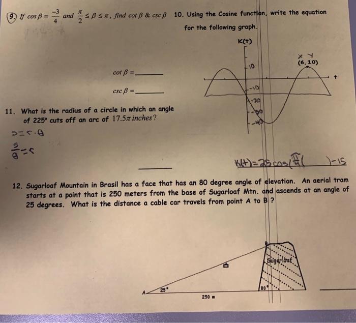 Solved 9. If Cos P = بی حد And 5*, Find Cot B & Csc B 10. | Chegg.com