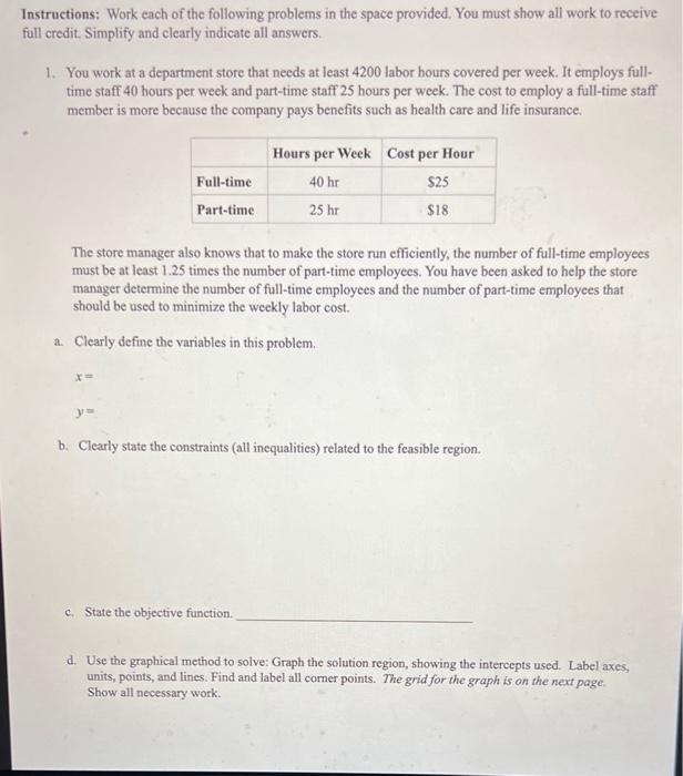 Solved Instructions: Work each of the following problems in | Chegg.com