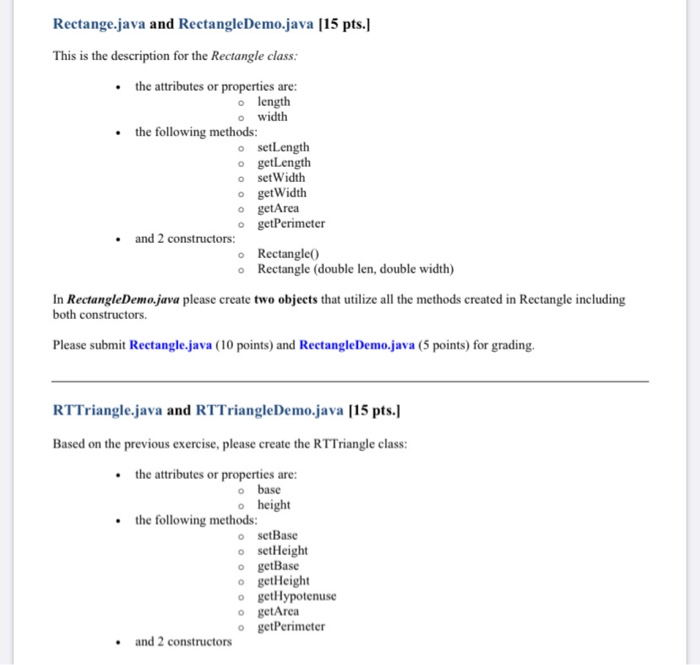 Solved Rectange.java and RectangleDemo.java (15 pts. This is | Chegg.com