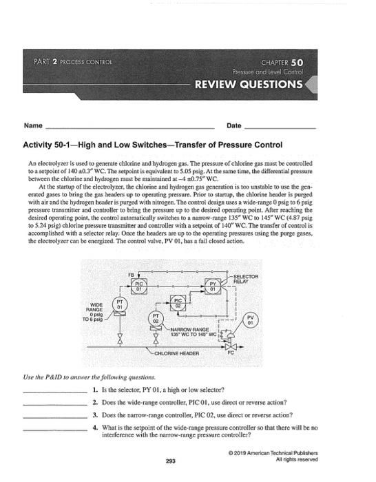 PART 2 PROCESS CONTROL CHAPTER 50 Pressure and level | Chegg.com