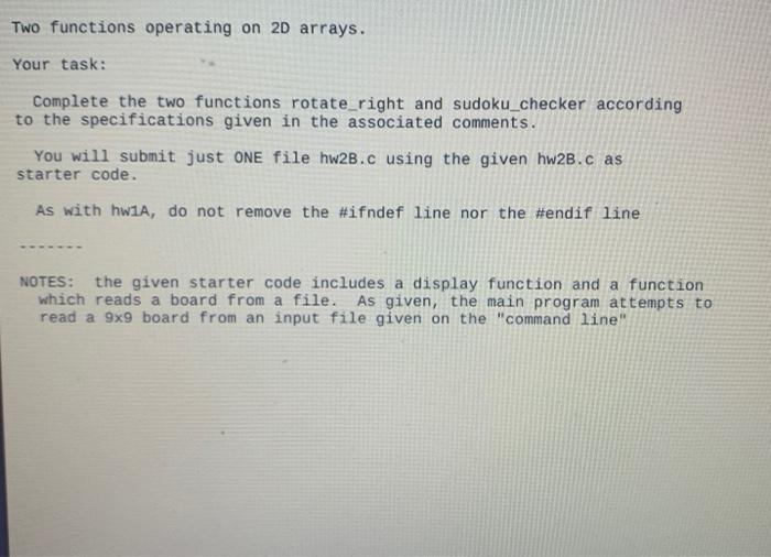 Solved Two functions operating on 2D arrays. Your task: | Chegg.com