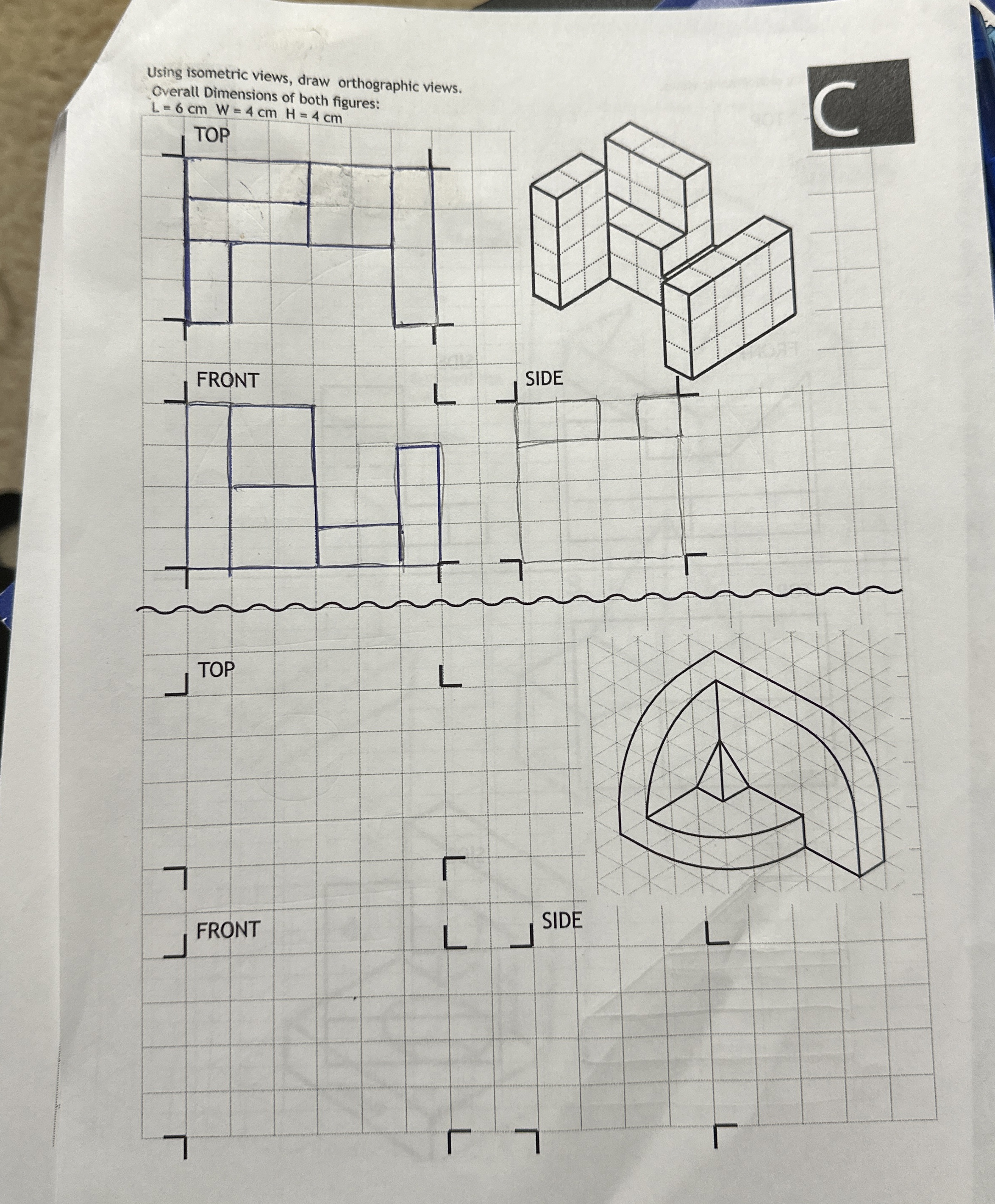 Solved Fill in missing orthographic views.Using isometric | Chegg.com