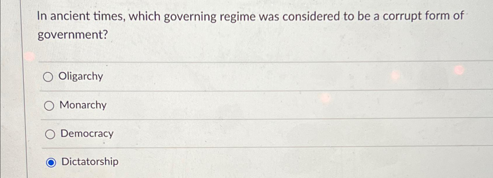 Solved In ancient times, which governing regime was | Chegg.com