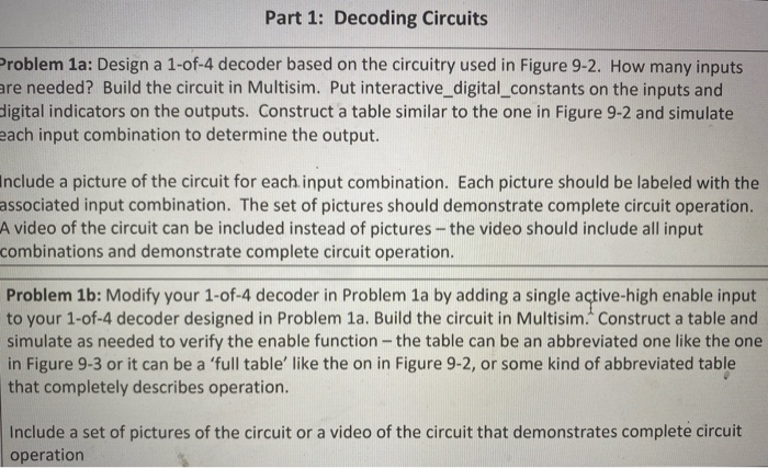 Solved Part 1: Decoding Circuits Problem 1a: Design A 1-of-4 | Chegg.com