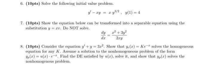Solved i need help solving three differential equations exam | Chegg.com