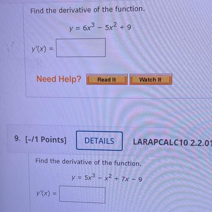 Solved Find The Derivative Of The Function Y 6x3 5x2