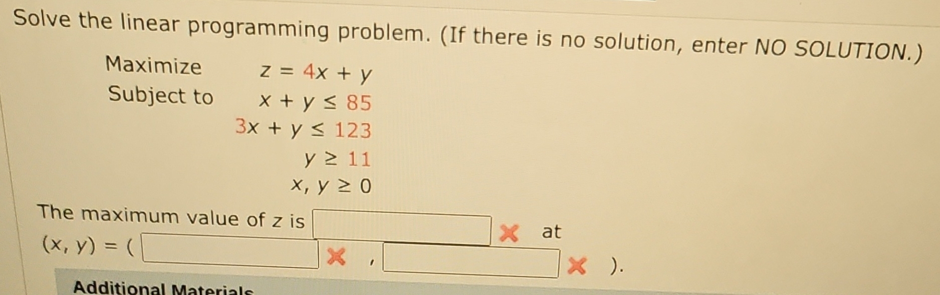 Solved Solve the linear programming problem. (If there is no | Chegg.com