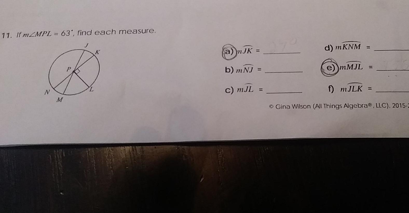 11 If Mzmpl 63 Find Each Measure A Yjk D Mknm Chegg Com