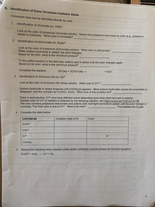 Solved B. Identification of Some Chromium Oxidation States | Chegg.com