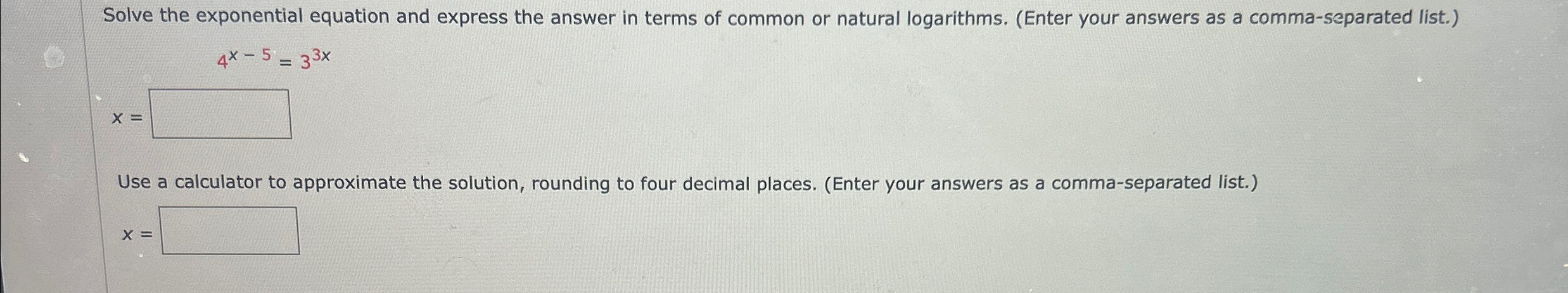 Solved Solve the exponential equation and express the answer | Chegg.com