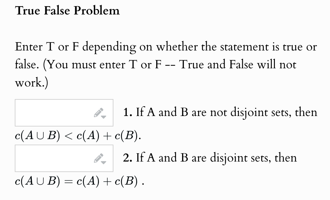 Solved True False ProblemEnter T or F depending on whether | Chegg.com