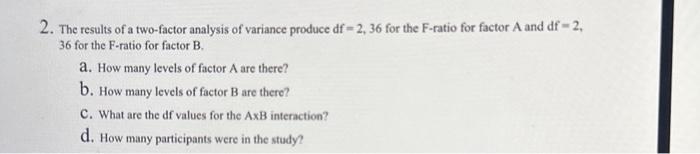 Solved 2. The results of a two-factor analysis of variance | Chegg.com