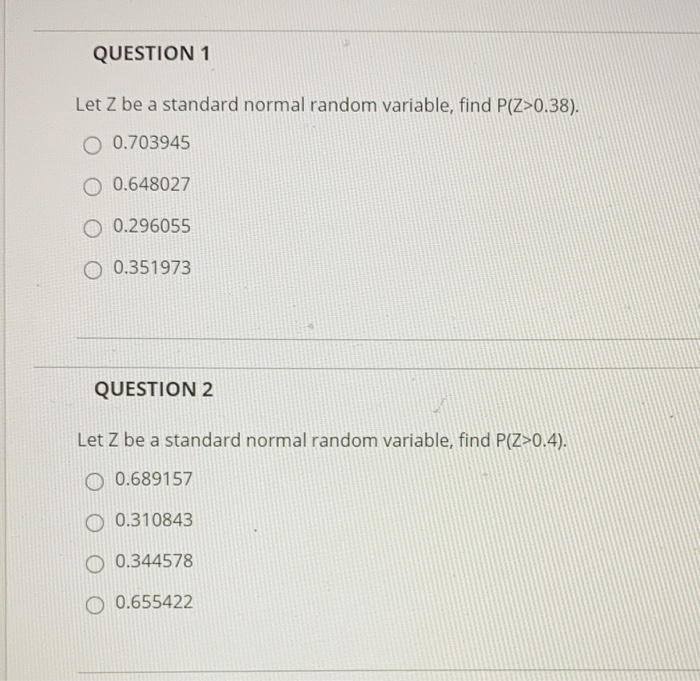 Solved QUESTION 1 Let Z be a standard normal random | Chegg.com