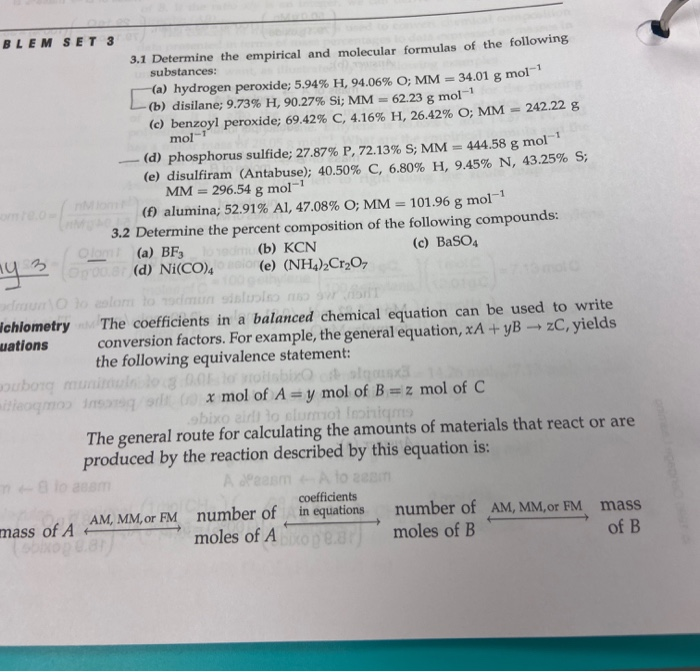 Solved Blem Set 3 3 1 Determine The Empirical And Molecul Chegg Com