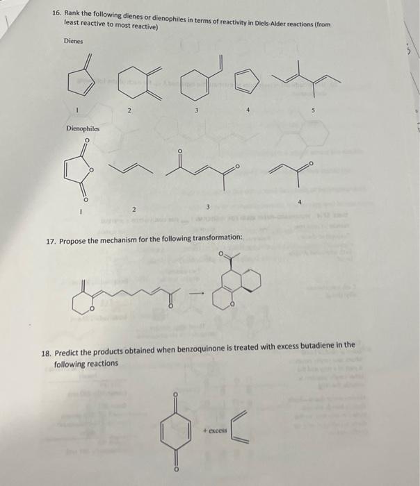 Solved Rank The Following Dienes Or Dienophiles Im Terms Of | Chegg.com