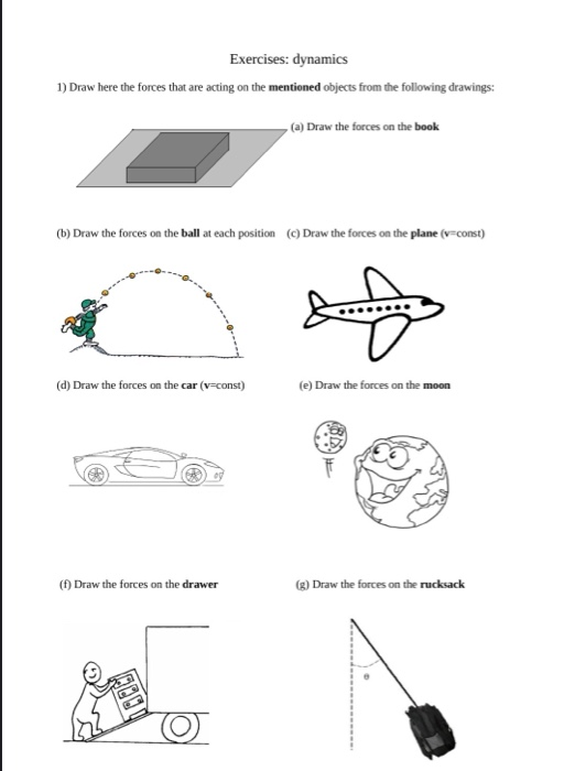 Solved Exercises: dynamics 1) Draw here the forces that are | Chegg.com