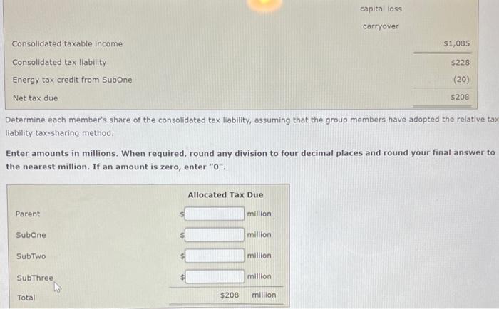 Solved Determine each member's share of the consolidated tax | Chegg.com
