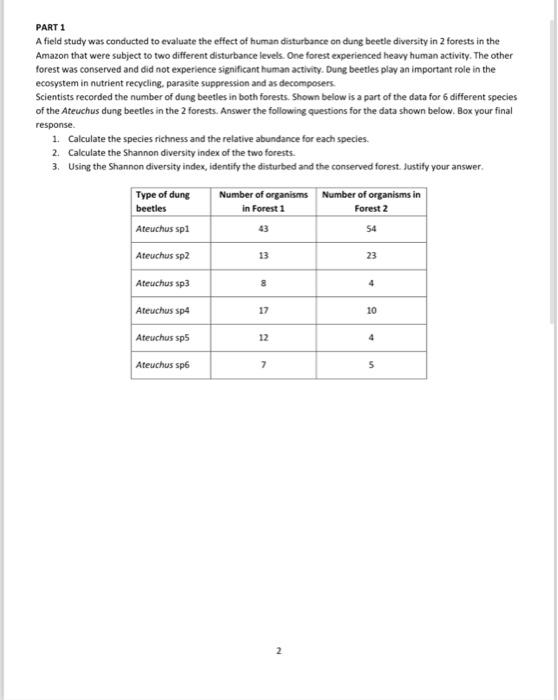 Solved PART 1 A field study was conducted to evaluate the | Chegg.com