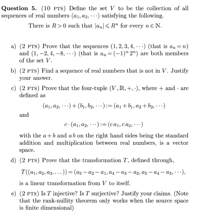 Solved Question 5 10 ﻿pts ﻿define The Set V ﻿to Be The