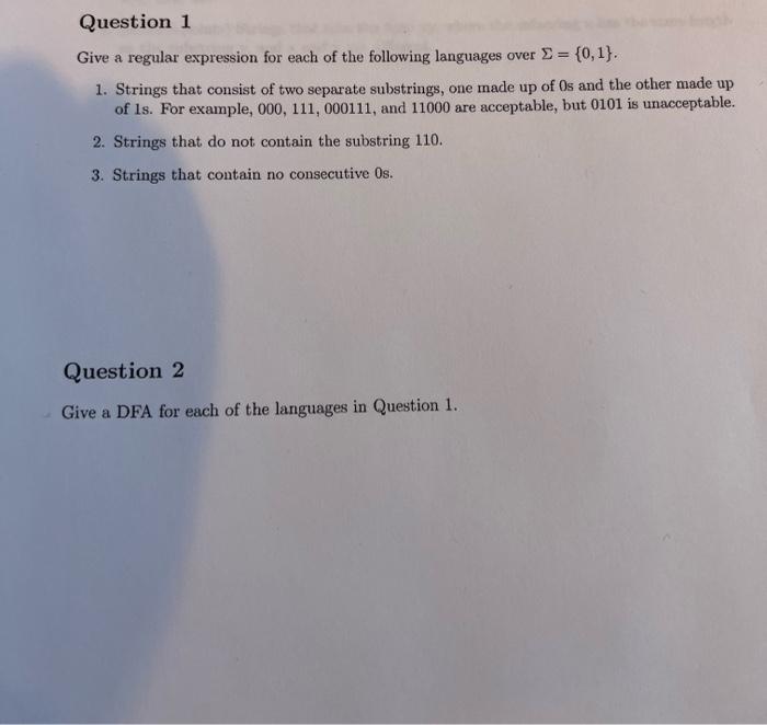 Solved Give a regular expression for each of the following | Chegg.com
