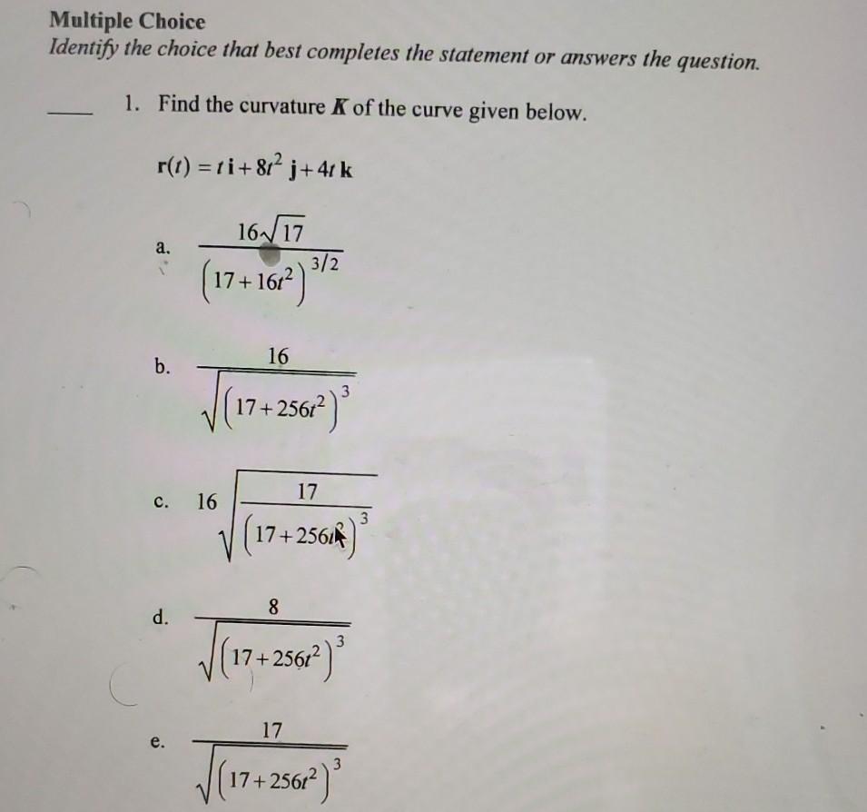 Solved Multiple Choice Identify the choice that best | Chegg.com