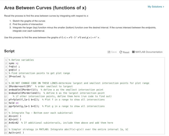 Solved Area Between Curves (functions of x) My Solutions > | Chegg.com
