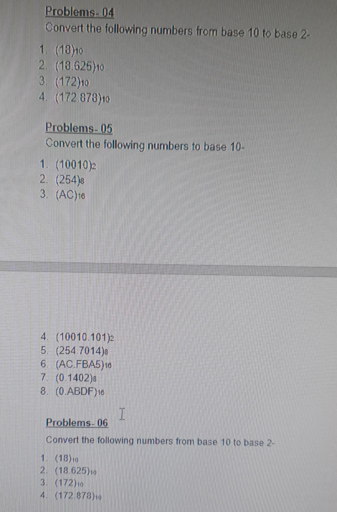 Solved Problems-04 Convert the following numbers from base | Chegg.com