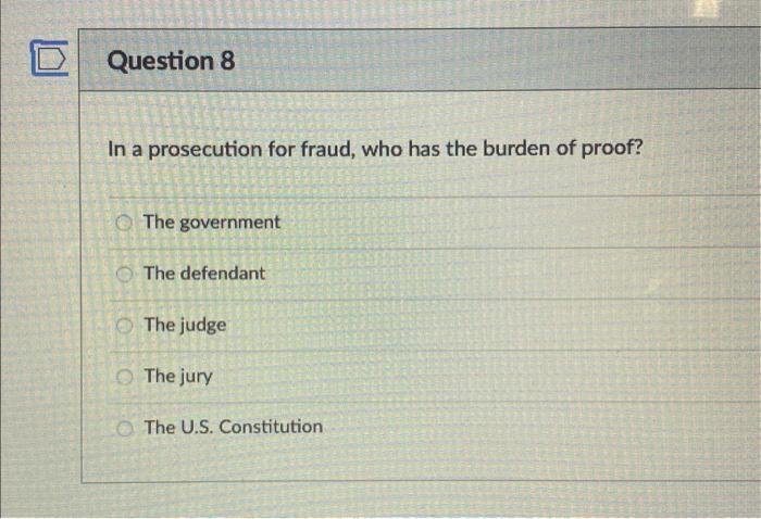 In A Prosecution For Fraud, Who Has The Burden Of | Chegg.com