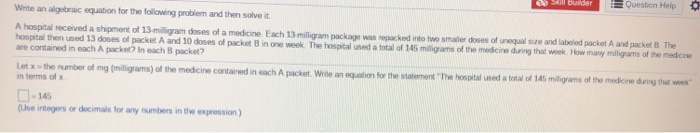 Solved Skill Builder Question Help Write an algebraic | Chegg.com