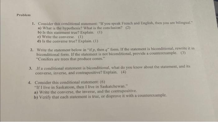 Solved 1. Consider this conditional statement: &ldquo;If you speak 