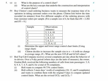 Solved 5. (a) What is the purpose of a control chart? (ii) | Chegg.com