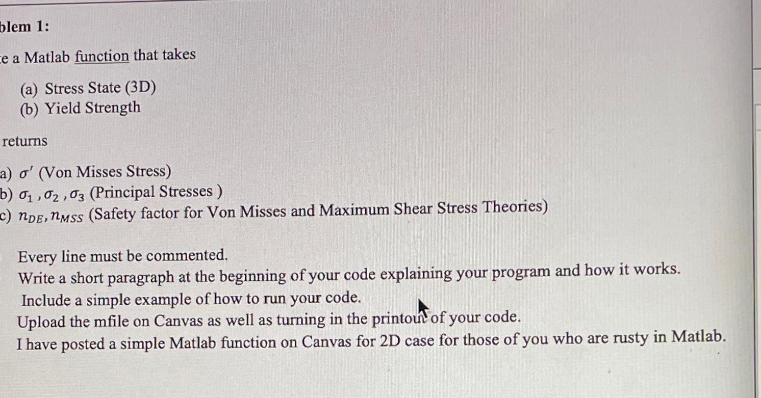 Solved blem 1:a Matlab function that takes(a) ﻿Stress State | Chegg.com