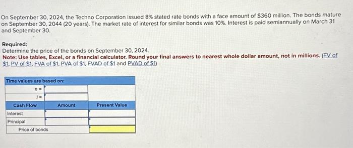 Solved On September 30,2024 , the Techno Corporation issued | Chegg.com