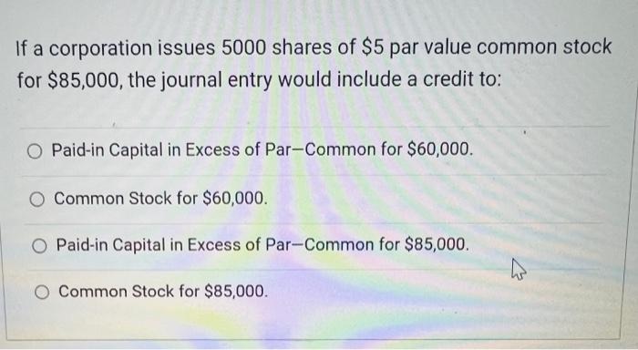 Solved If A Corporation Issues 5000 Shares Of $5 Par Value | Chegg.com