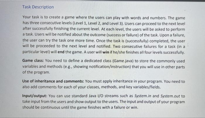 Solved Task Description Your task is to create a game where | Chegg.com