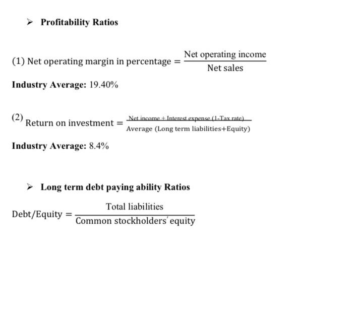 Solved Find a profitability ratios and long term debt paying | Chegg.com