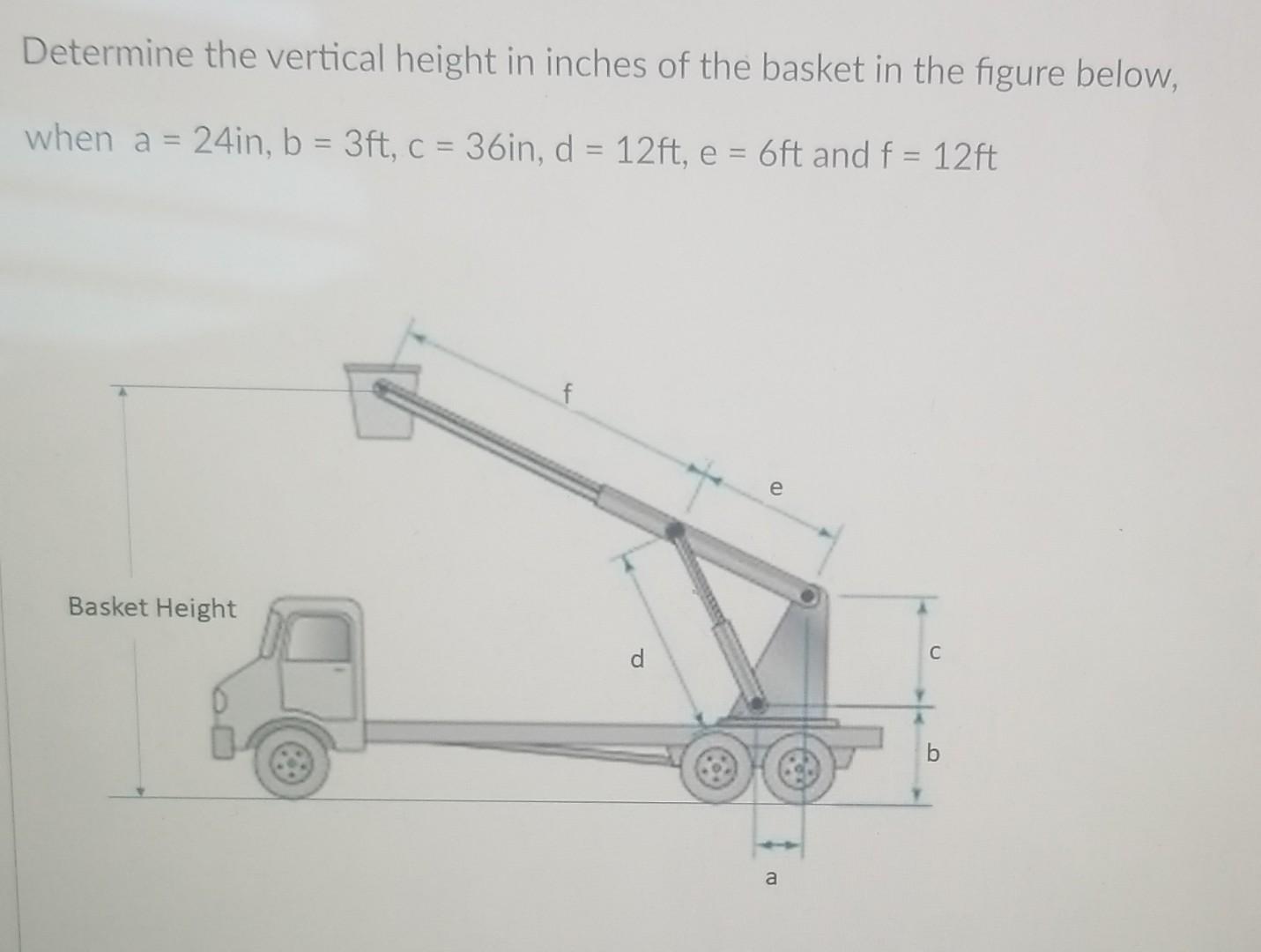 Solved Determine the vertical height in inches of the basket