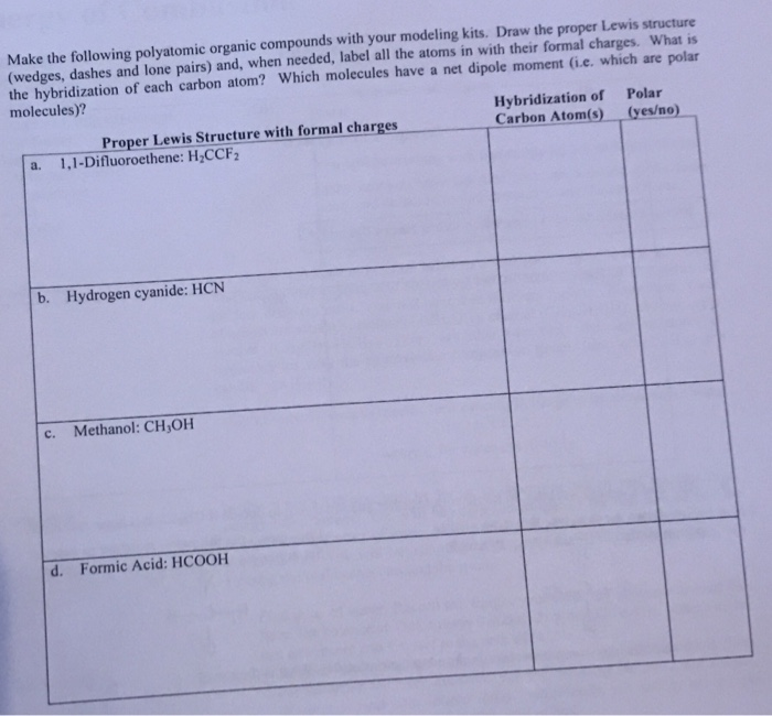 Solved Make The Following Polyatomic Organic Compounds Wi Chegg Com