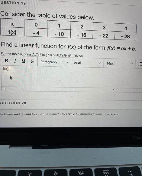 Solved UESTION 19 Consider the table of values below. х 0 1 | Chegg.com